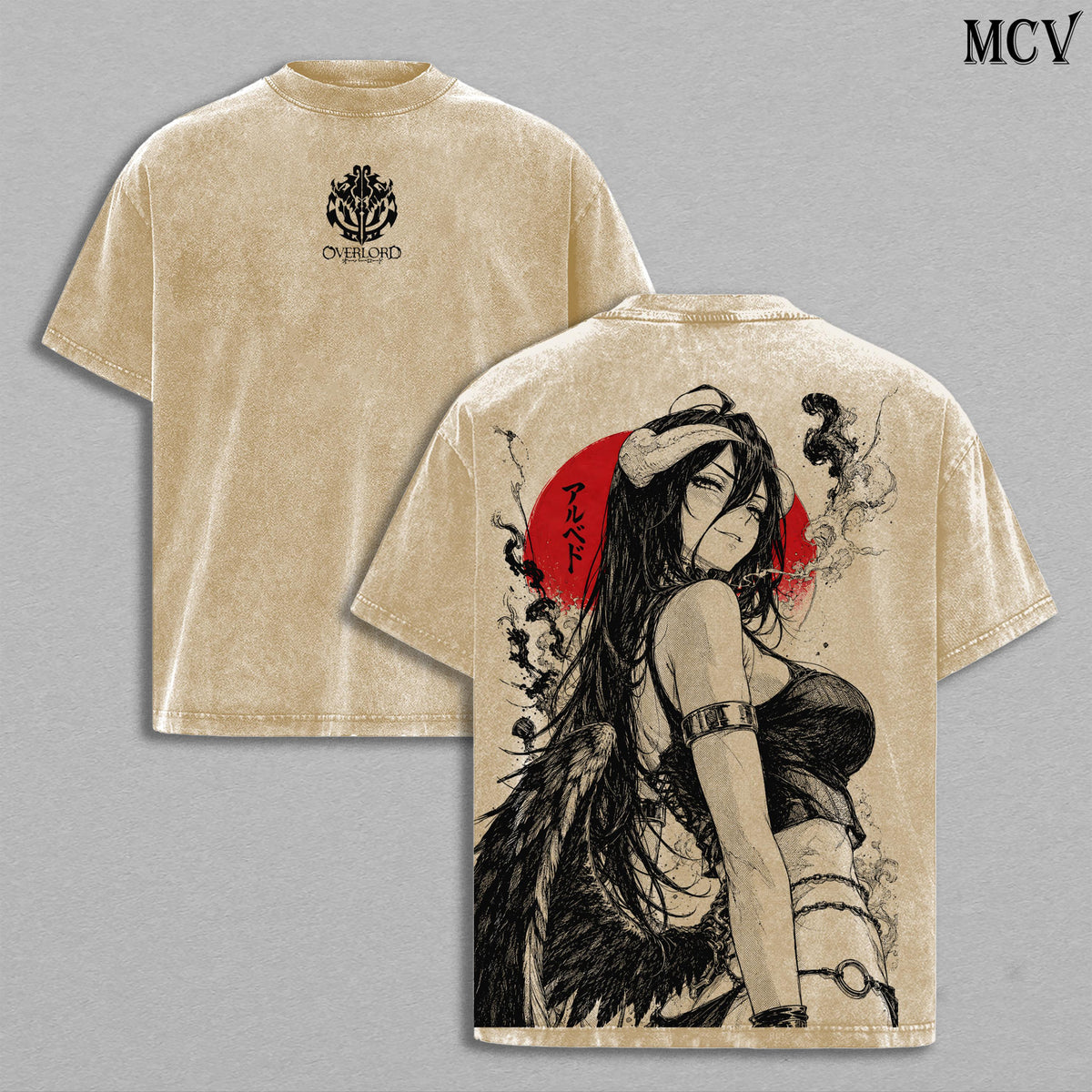 Albedo Overlord Tee – Albedo Vintage Washed T-Shirt | Guardian Overseer | Queen of Nazarick Anime Manga Graphic Tee | Heavyweight Cotton Unisex Oversized Streetwear Top