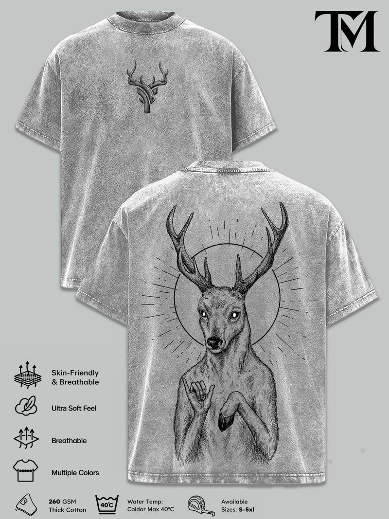 DEER GOD The Lich Adventure Time Vintage Washed Oversized T-Shirt, Double Printed Dark Fantasy Graphic Tee, Heavyweight Cotton Cartoon Streetwear, Retro Gothic Fan Merch, Unisex Gift For Adventure Time Fans