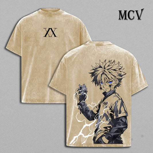 Killua Zoldyck T-Shirt, Hunter x Hunter Anime Tee, Lightning Assassin Vintage Washed Tee
