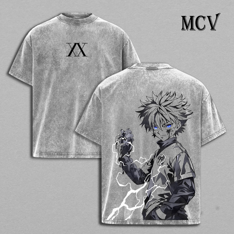 Killua Zoldyck T-Shirt, Hunter x Hunter Anime Tee, Lightning Assassin Vintage Washed Tee