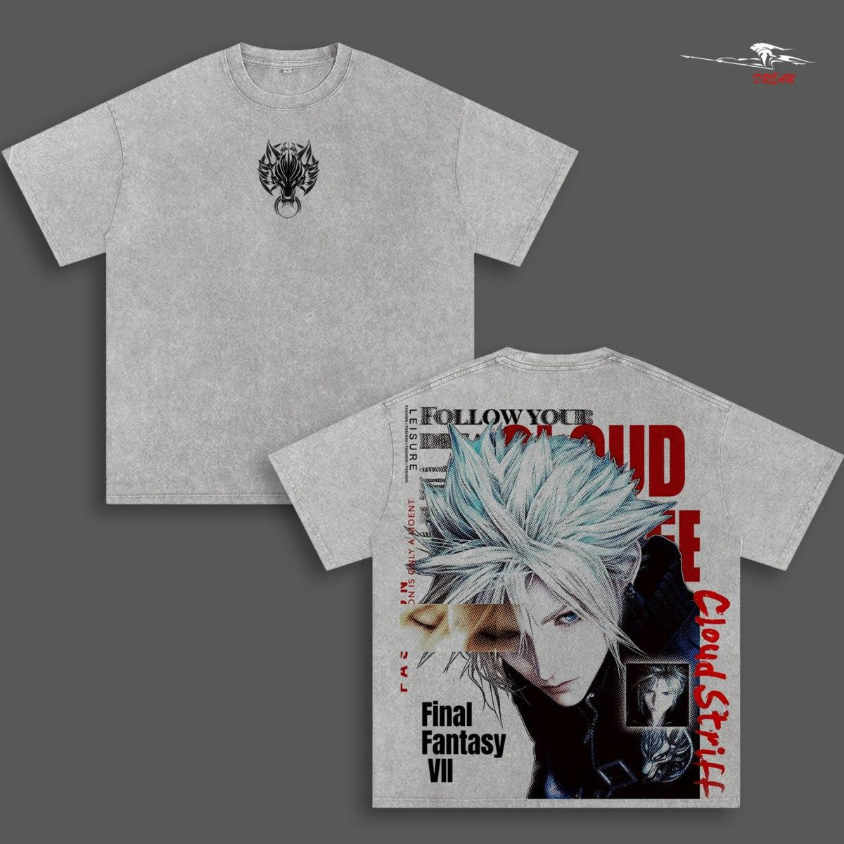 Cloud Strife Final Fantasy VII Anime Double Printed Vintage Washed Tee Unisex Oversize Anime Manga Washed Heavyweight Cotton T-shirt