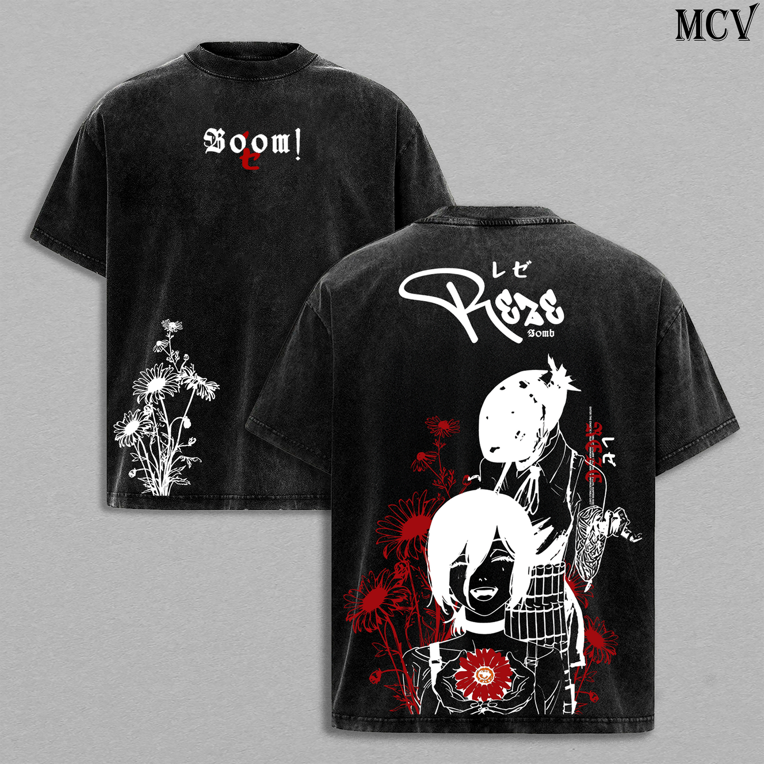 Flower Bomb Girl Reze – Chainsaw Man Vintage Washed Anime Streetwear T-Shirt