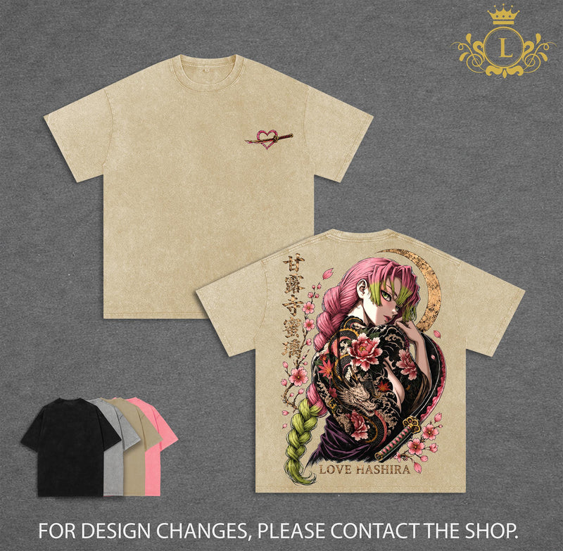 Mitsuri Kanroji - Demon Slayer T-Shirt,Love Hashira Anime Graphic Tee, Kimetsu No Yaiba Manga Shirt, Vintage Japanese Streetwear, Oversized Graphic Tees Men, Distressed Anime Shirt, Demon Slayer Merch for Men