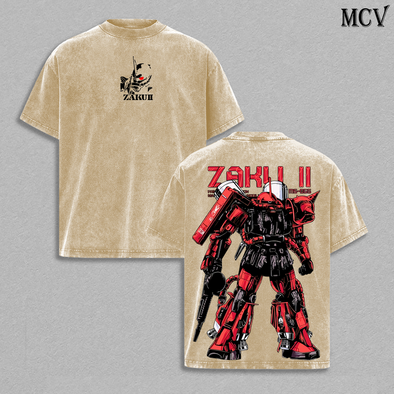 Zaku II Mecha T-Shirt, Anime Robot Tee, Military Gundam Style Shirt, Red Mecha Graphic Tee, Vintage Black Cotton Unisex