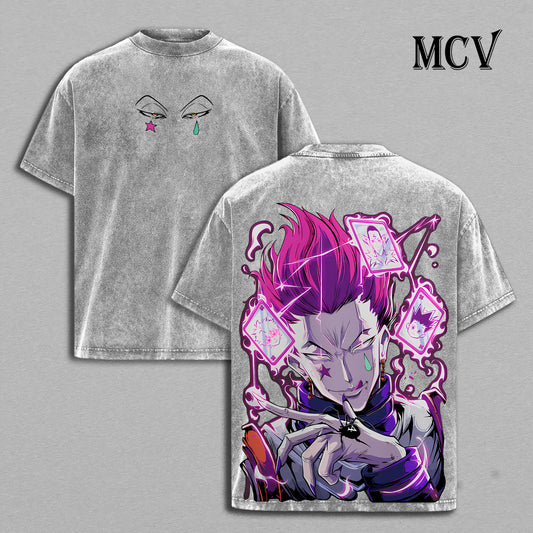 Hisoka Shirt Hunter x Hunter Anime Tee, Joker Villain Vintage Washed Graphic Tee