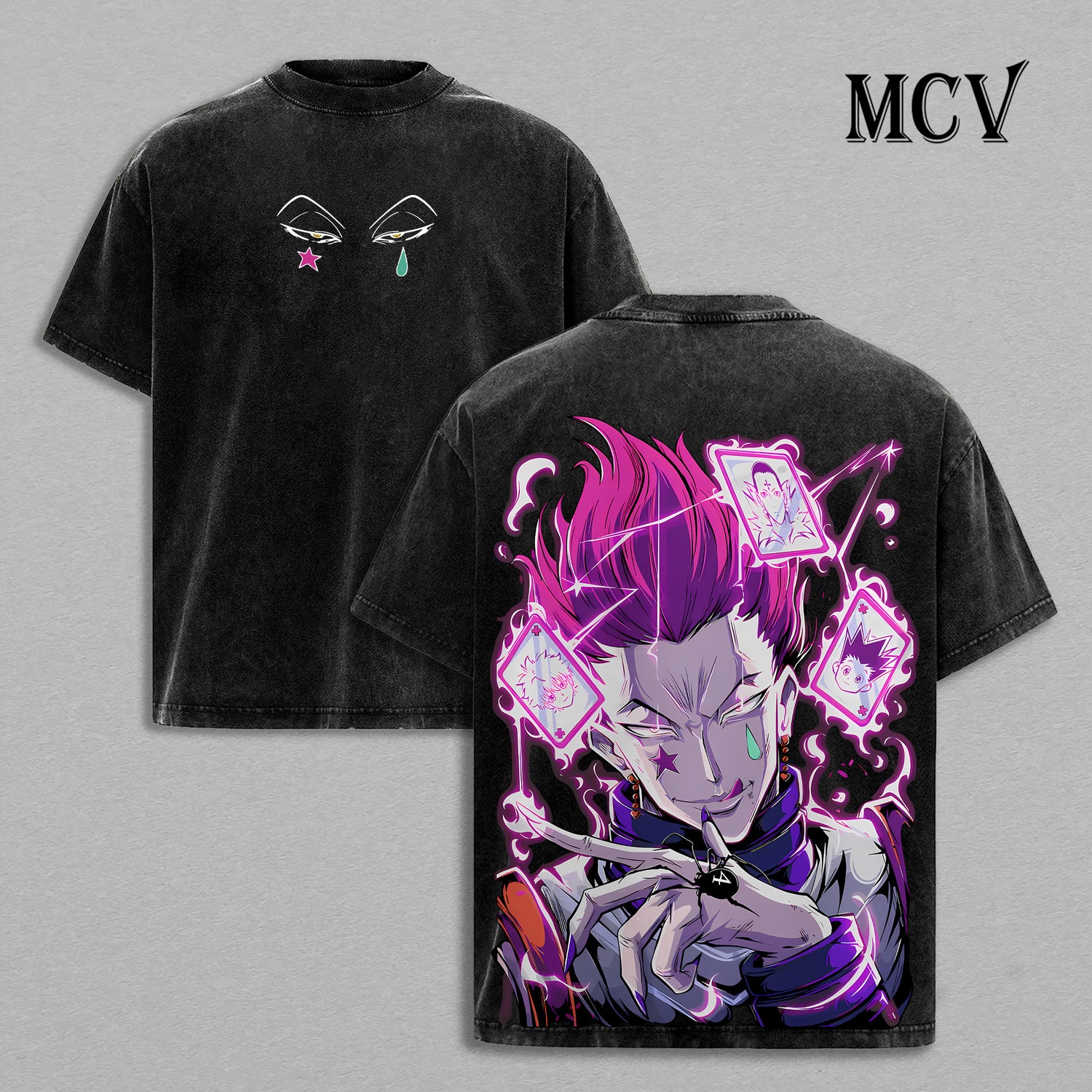 Hisoka Shirt Hunter x Hunter Anime Tee, Joker Villain Vintage Washed Graphic Tee