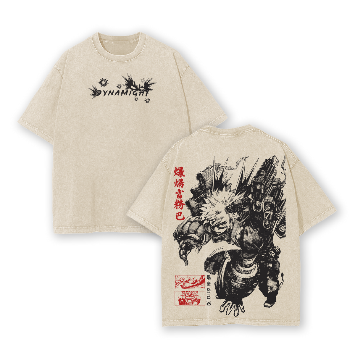 Katsuki Bakugo My Hero Academia Anime 2 Face Printed Vintage Washed Tee, Perfect Gift For Anime Fan, Unisex Oversize Anime Manga Washed Heavyweight Cotton T-shirt, Anime Merch