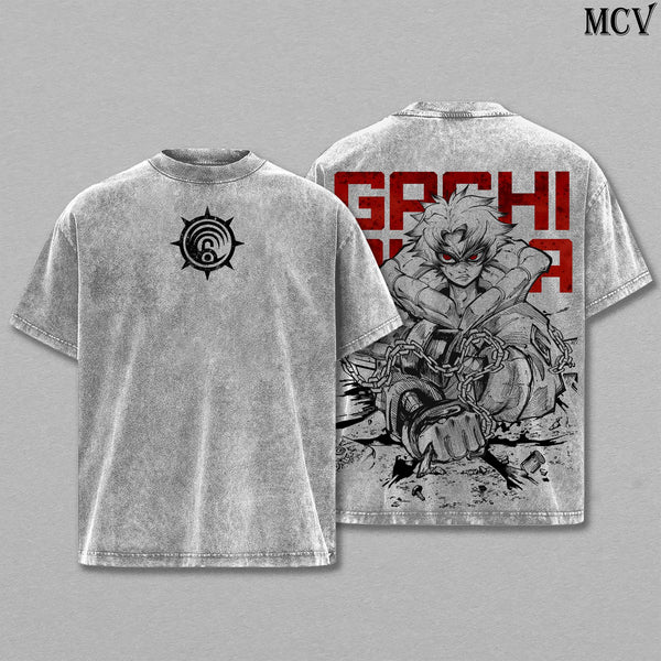 Rudo Gachiakuta Tee – Vintage Washed Oversized Heavy Cotton Anime Manga T-Shirt, Double Printed Retro Streetwear Unisex Graphic Top Gift for Otaku Fans Made to order