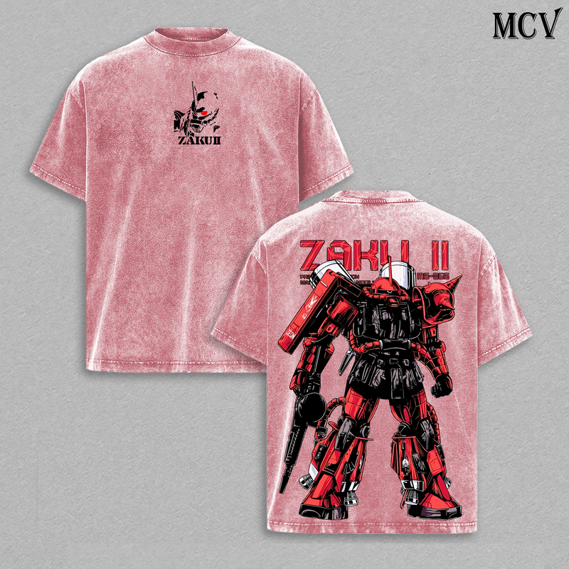 Zaku II Mecha T-Shirt, Anime Robot Tee, Military Gundam Style Shirt, Red Mecha Graphic Tee, Vintage Black Cotton Unisex