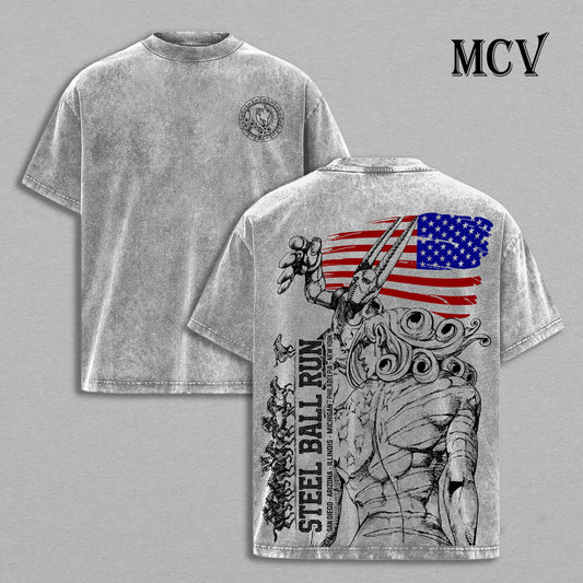 Funny Valentine JoJo T-Shirt, Steel Ball Run Anime Tee, D4C Stand Vintage Washed Tee