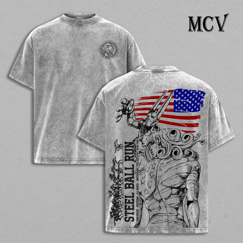 Funny Valentine JoJo T-Shirt, Steel Ball Run Anime Tee, D4C Stand Vintage Washed Tee