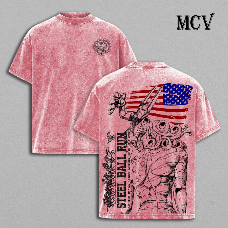 Funny Valentine JoJo T-Shirt, Steel Ball Run Anime Tee, D4C Stand Vintage Washed Tee