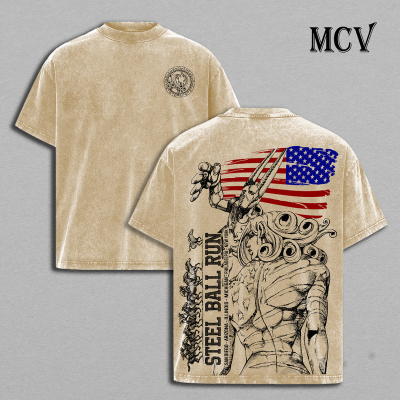 Funny Valentine JoJo T-Shirt, Steel Ball Run Anime Tee, D4C Stand Vintage Washed Tee