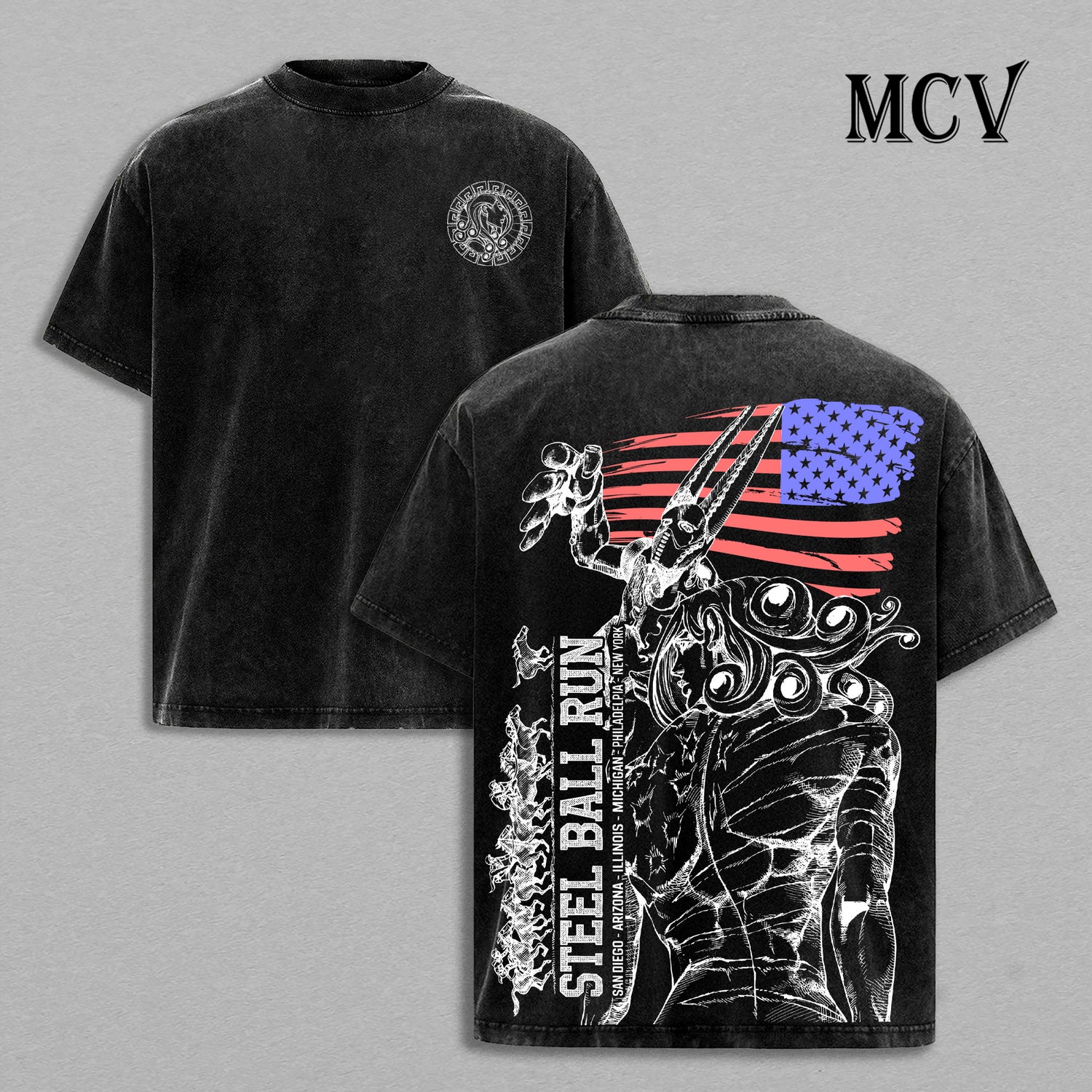 Funny Valentine JoJo T-Shirt, Steel Ball Run Anime Tee, D4C Stand Vintage Washed Tee