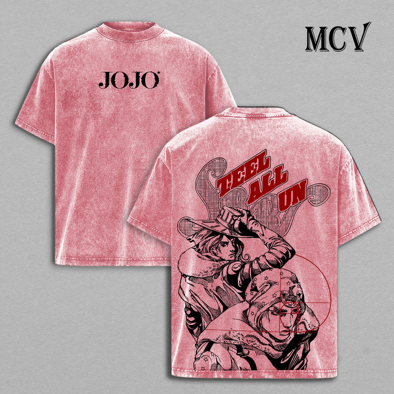 Johnny x Gyro Shirt JoJo Anime Tee, SBR Duo Spin Energy Vintage Washed Graphic Tee