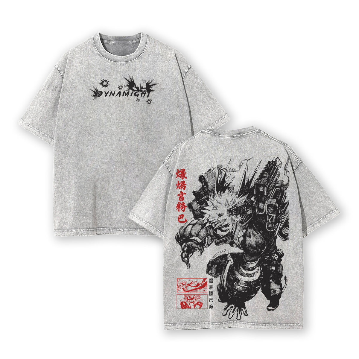Katsuki Bakugo My Hero Academia Anime 2 Face Printed Vintage Washed Tee, Perfect Gift For Anime Fan, Unisex Oversize Anime Manga Washed Heavyweight Cotton T-shirt, Anime Merch