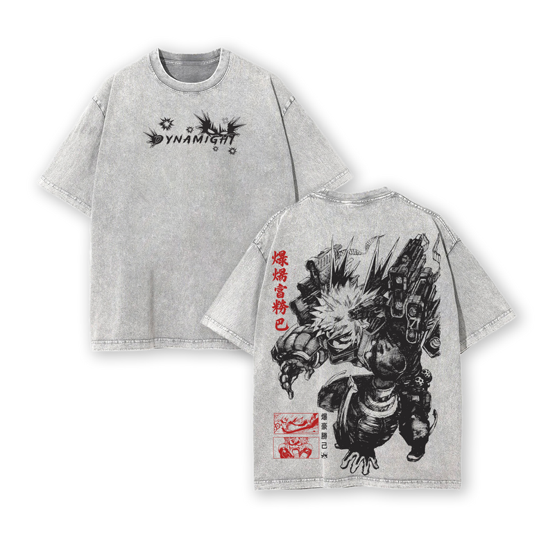 Katsuki Bakugo My Hero Academia Anime 2 Face Printed Vintage Washed Tee, Perfect Gift For Anime Fan, Unisex Oversize Anime Manga Washed Heavyweight Cotton T-shirt, Anime Merch