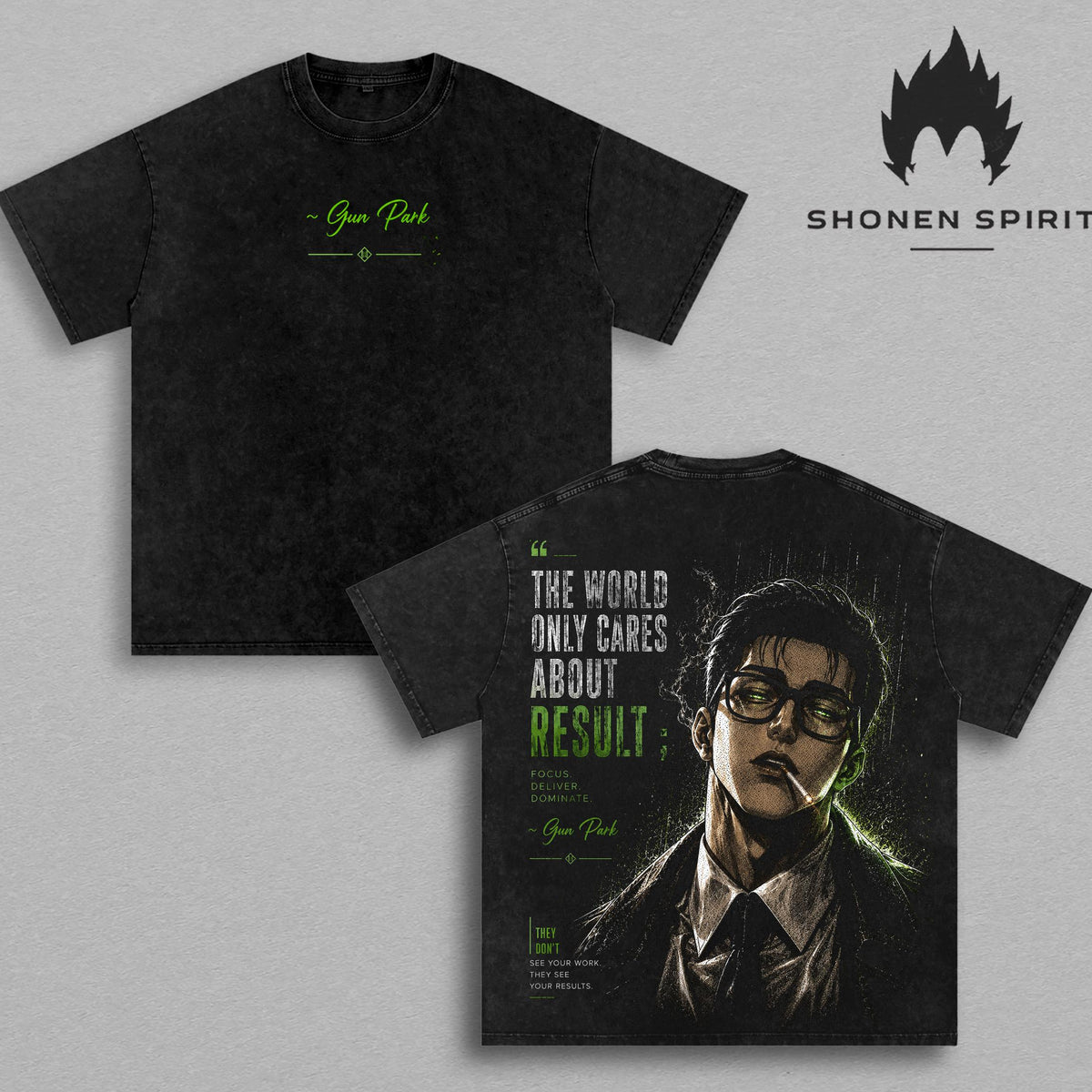 Gun Park Vintage Washed T-Shirt | Lookism Graphic Tee | The World Only Cares About Results Oversized Heavyweight Cotton Streetwear Shirt | Anime Manhwa Unisex Fan Gift