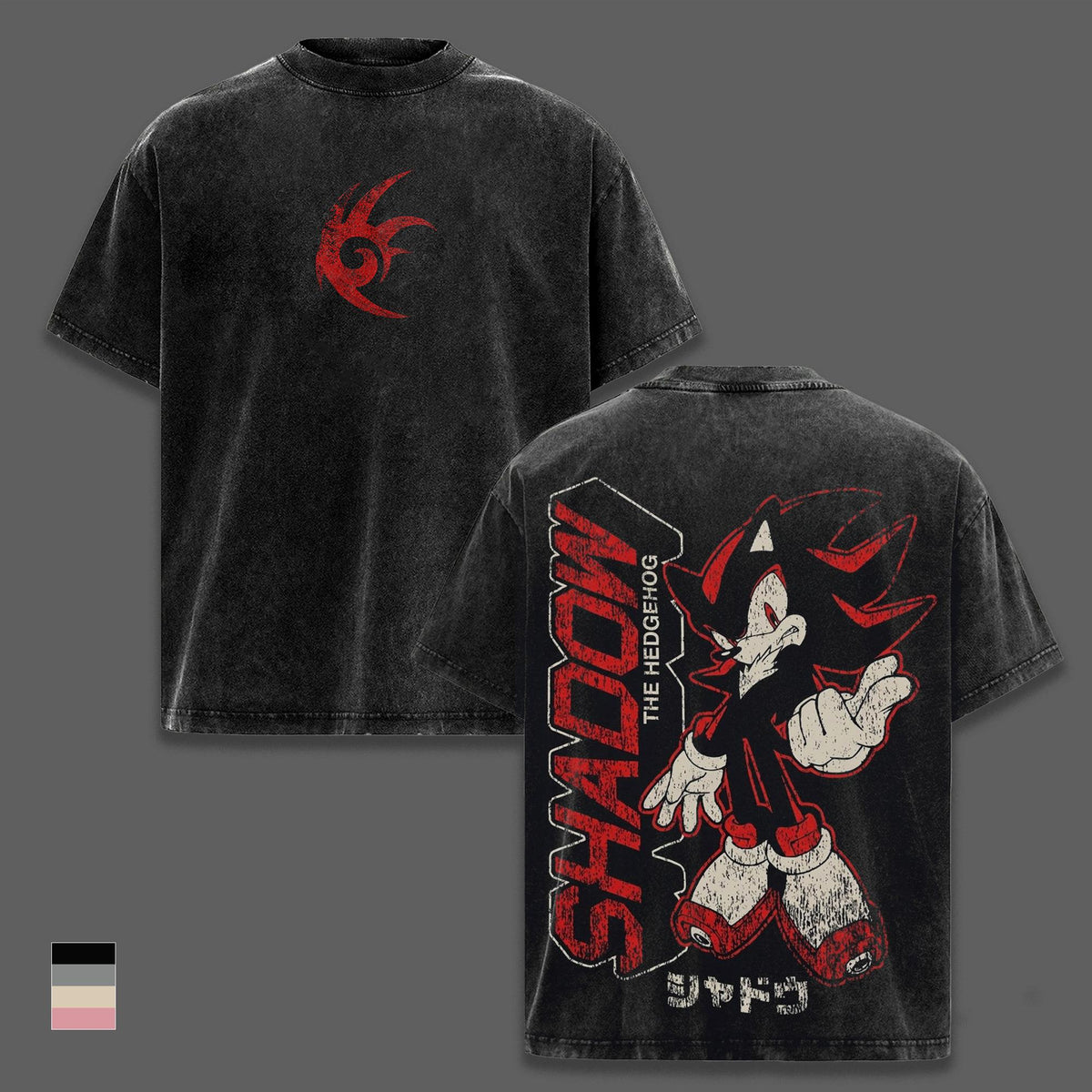 Shadow Hedgehog Vintage Washed Graphic T-Shirt, Oversized Heavyweight Cotton Tee, Sonic Gaming Streetwear, Retro Anime Game Shirt, Double Sided Graphic, Y2K Grunge Fashion, Collector Fan Merch Gift