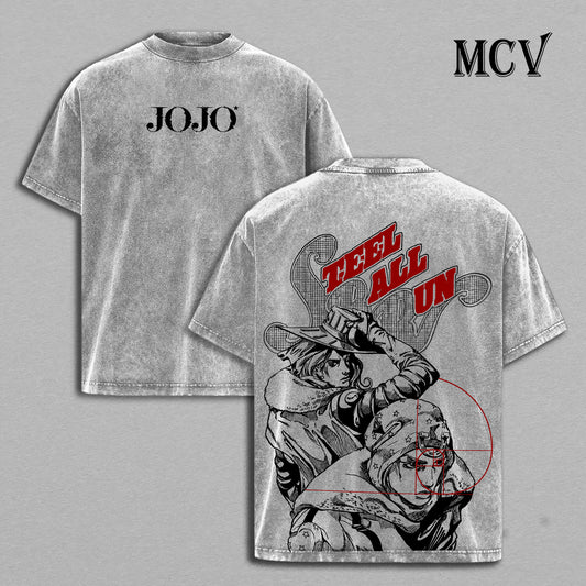 Johnny x Gyro Shirt JoJo Anime Tee, SBR Duo Spin Energy Vintage Washed Graphic Tee