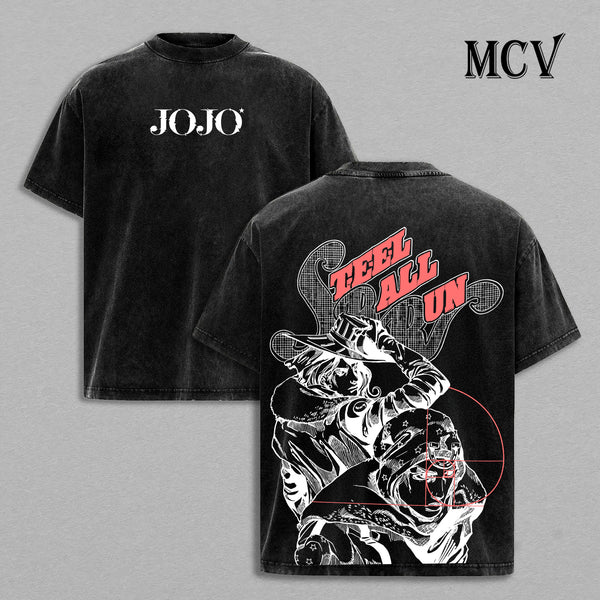 Johnny x Gyro Shirt JoJo Anime Tee, SBR Duo Spin Energy Vintage Washed Graphic Tee