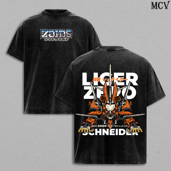 Liger Zero Schneider Zoids New Century Zero T-Shirt Menswear Top Heavy Cotton Underwear Double Printed Vintage Washed Tee Oversize Unisex Anime Manga Mecha Robot Graphic Retro Japanese Streetwear