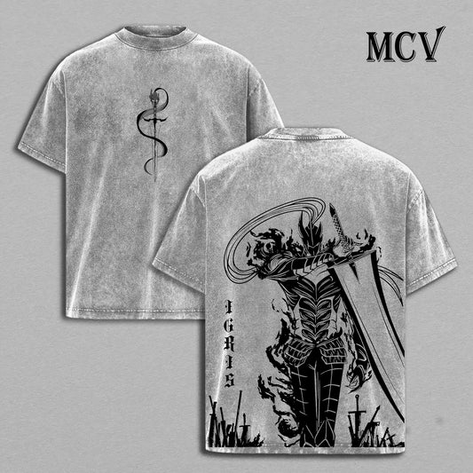 Igris Solo Leveling Washed T-Shirt, Vintage Anime Oversized Tee, Heavy Cotton Streetwear Shirt