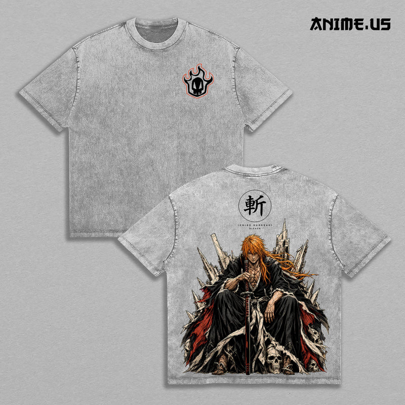 Ichigo Kurosaki Bleach Vintage Washed Oversized T-Shirt, Soul Reaper Bankai Anime Graphic Tee, Heavyweight Cotton Streetwear Shirt, Manga Fan Gift