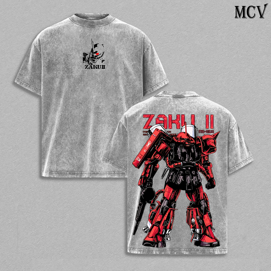 Zaku II Mecha T-Shirt, Anime Robot Tee, Military Gundam Style Shirt, Red Mecha Graphic Tee, Vintage Black Cotton Unisex