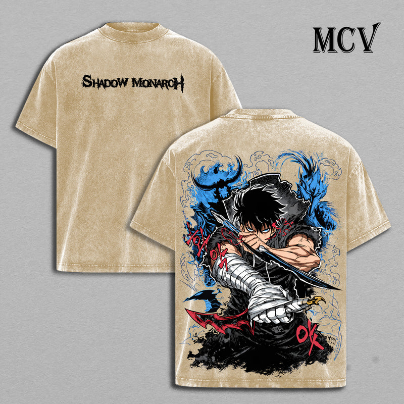 Sung Jin Woo Solo Leveling Washed T-Shirt, Vintage Anime Oversized Tee, Heavy Cotton Streetwear