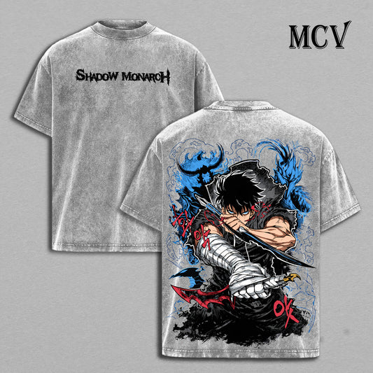 Sung Jin Woo Solo Leveling Washed T-Shirt, Vintage Anime Oversized Tee, Heavy Cotton Streetwear