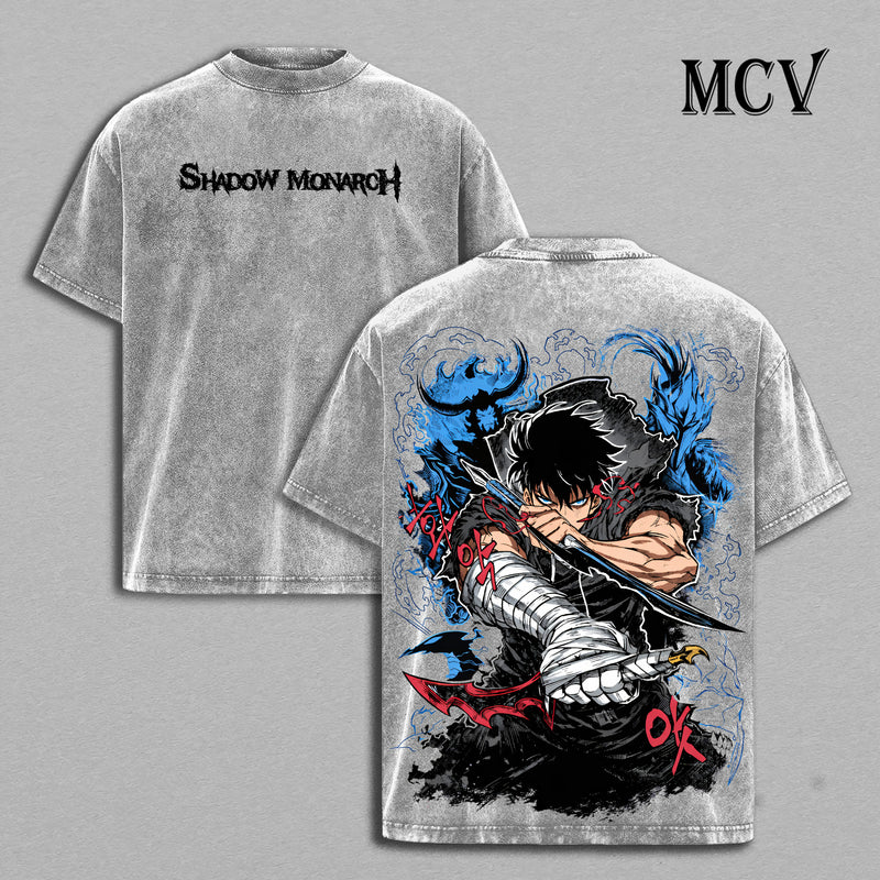 Sung Jin Woo Solo Leveling Washed T-Shirt, Vintage Anime Oversized Tee, Heavy Cotton Streetwear