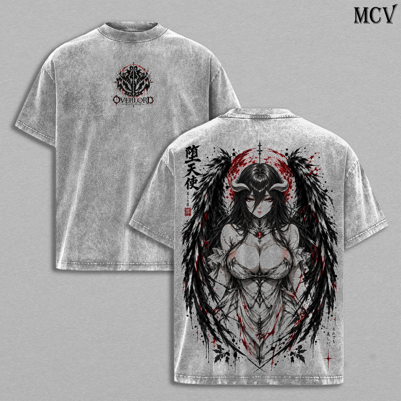 Albedo Overlord Tee – Albedo Vintage Washed T-Shirt | Overseer of the Guardians | Gothic Japanese Irezumi Tattoo Art | Overlord Anime Manga Graphic Tee | Heavy Cotton Unisex Oversized Streetwear Top