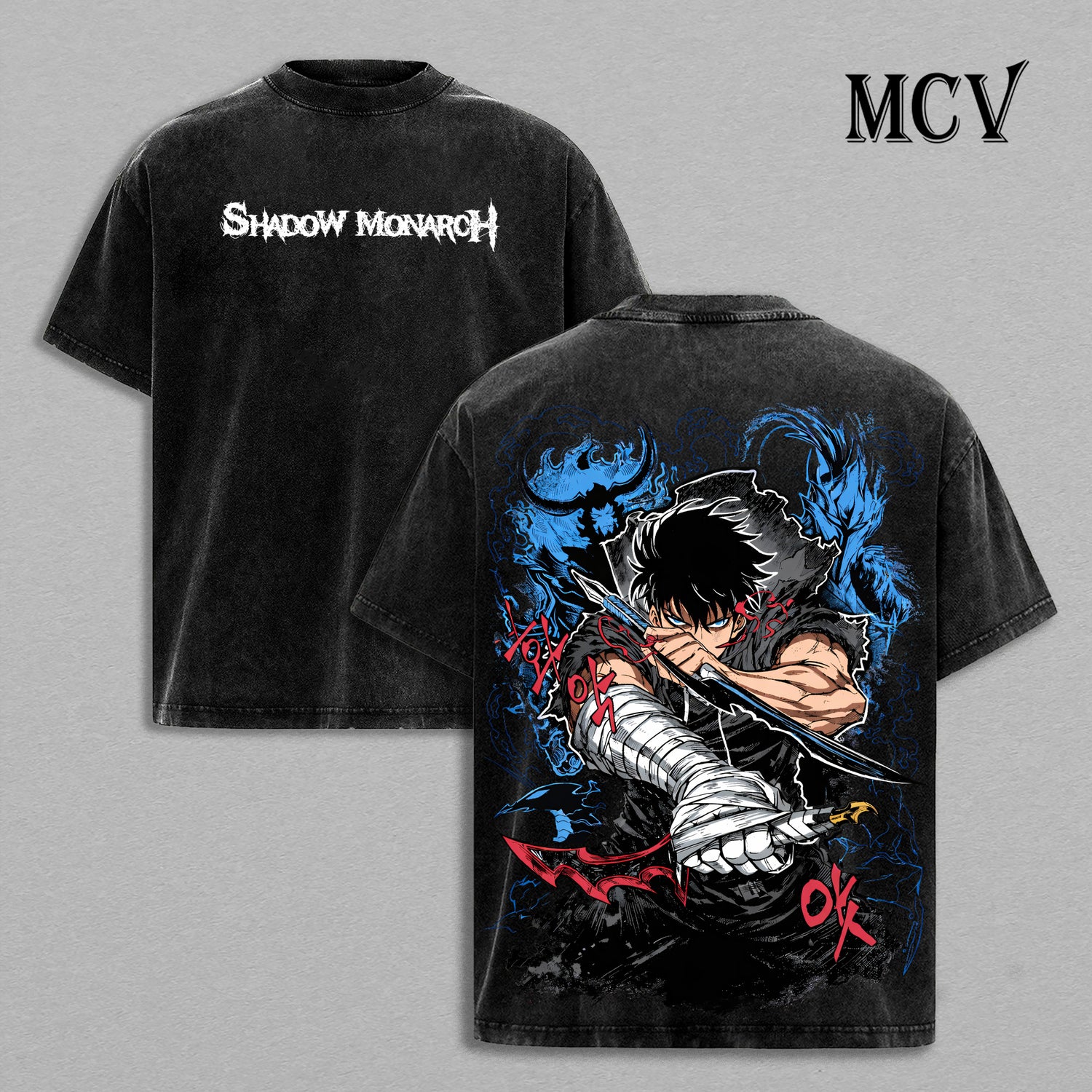 Sung Jin Woo Solo Leveling Washed T-Shirt, Vintage Anime Oversized Tee, Heavy Cotton Streetwear