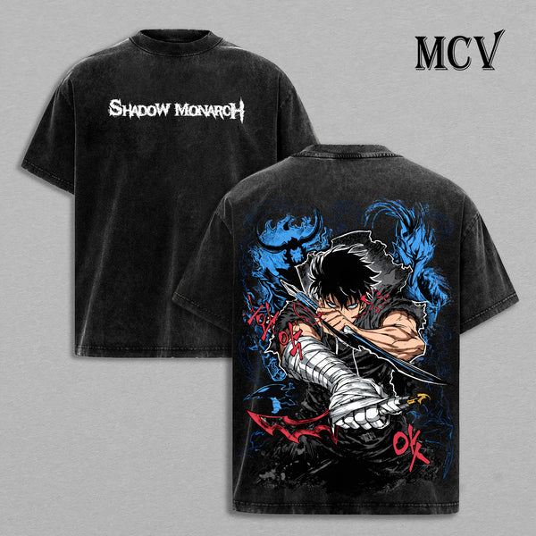 Sung Jin Woo Solo Leveling Washed T-Shirt, Vintage Anime Oversized Tee, Heavy Cotton Streetwear
