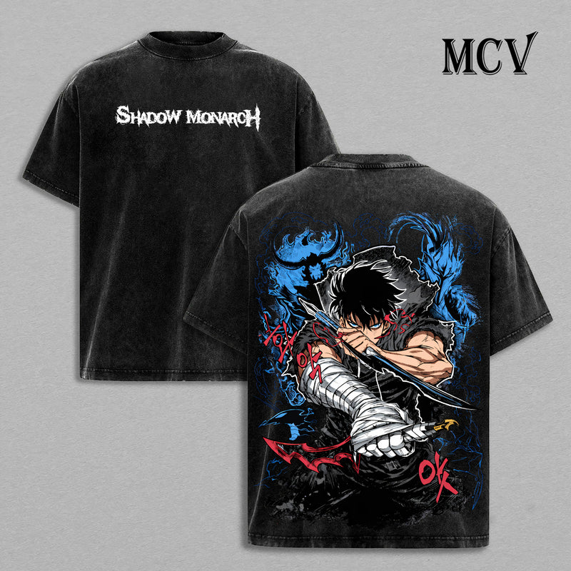 Sung Jin Woo Solo Leveling Washed T-Shirt, Vintage Anime Oversized Tee, Heavy Cotton Streetwear