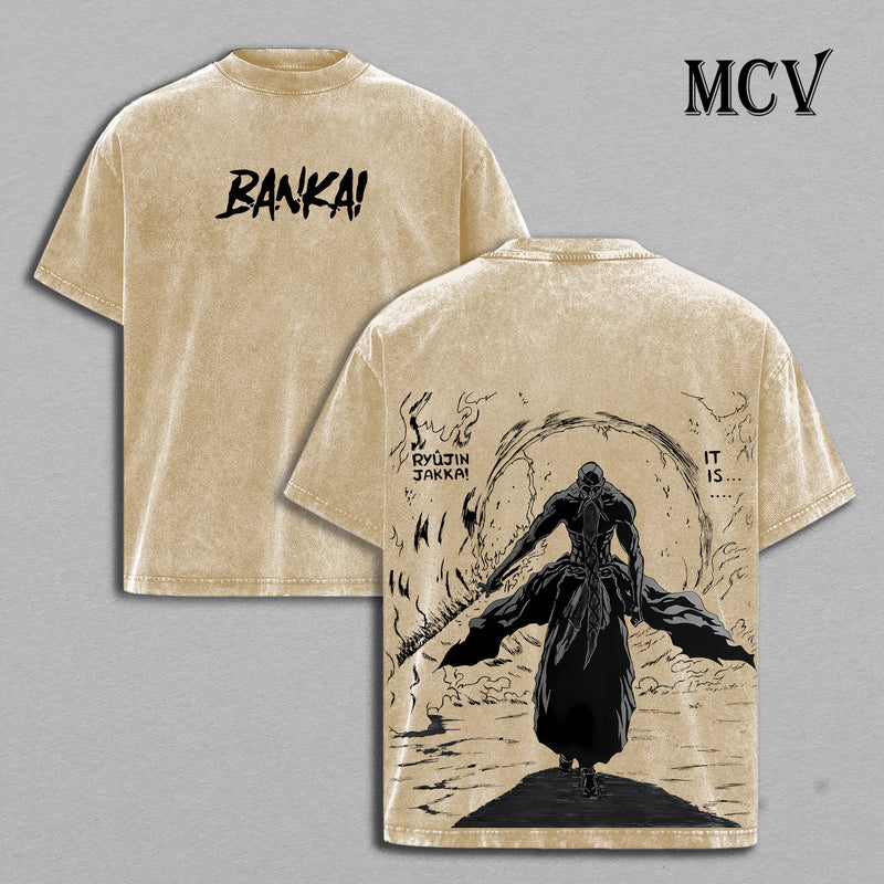 Yamamoto Bankai T-Shirt, Bleach Anime Tee, Ryujin Jakka Flame Vintage Washed Tee