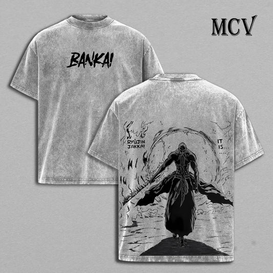 Yamamoto Bankai T-Shirt, Bleach Anime Tee, Ryujin Jakka Flame Vintage Washed Tee