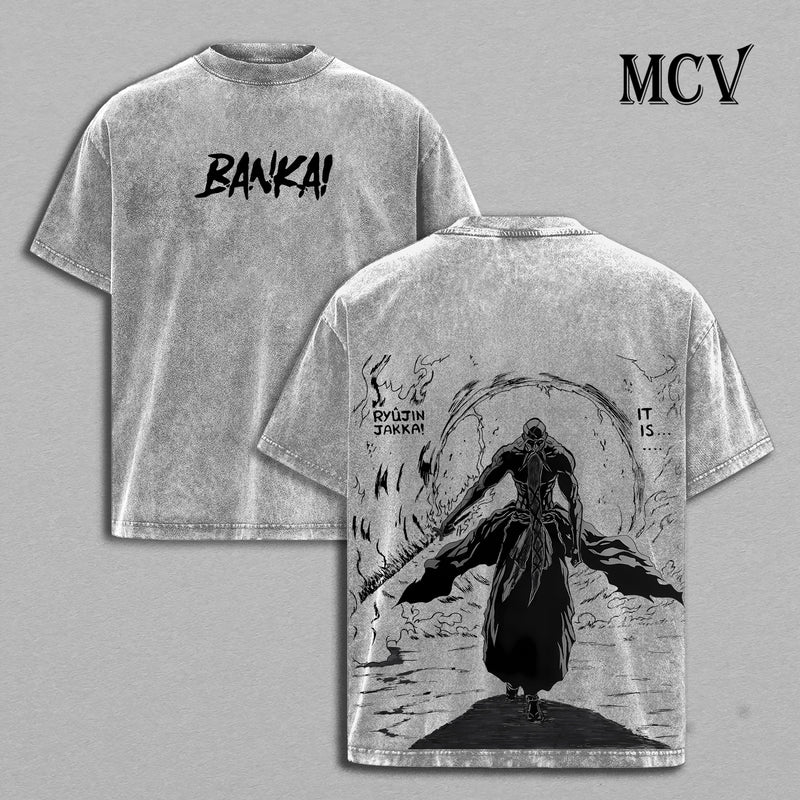 Yamamoto Bankai T-Shirt, Bleach Anime Tee, Ryujin Jakka Flame Vintage Washed Tee