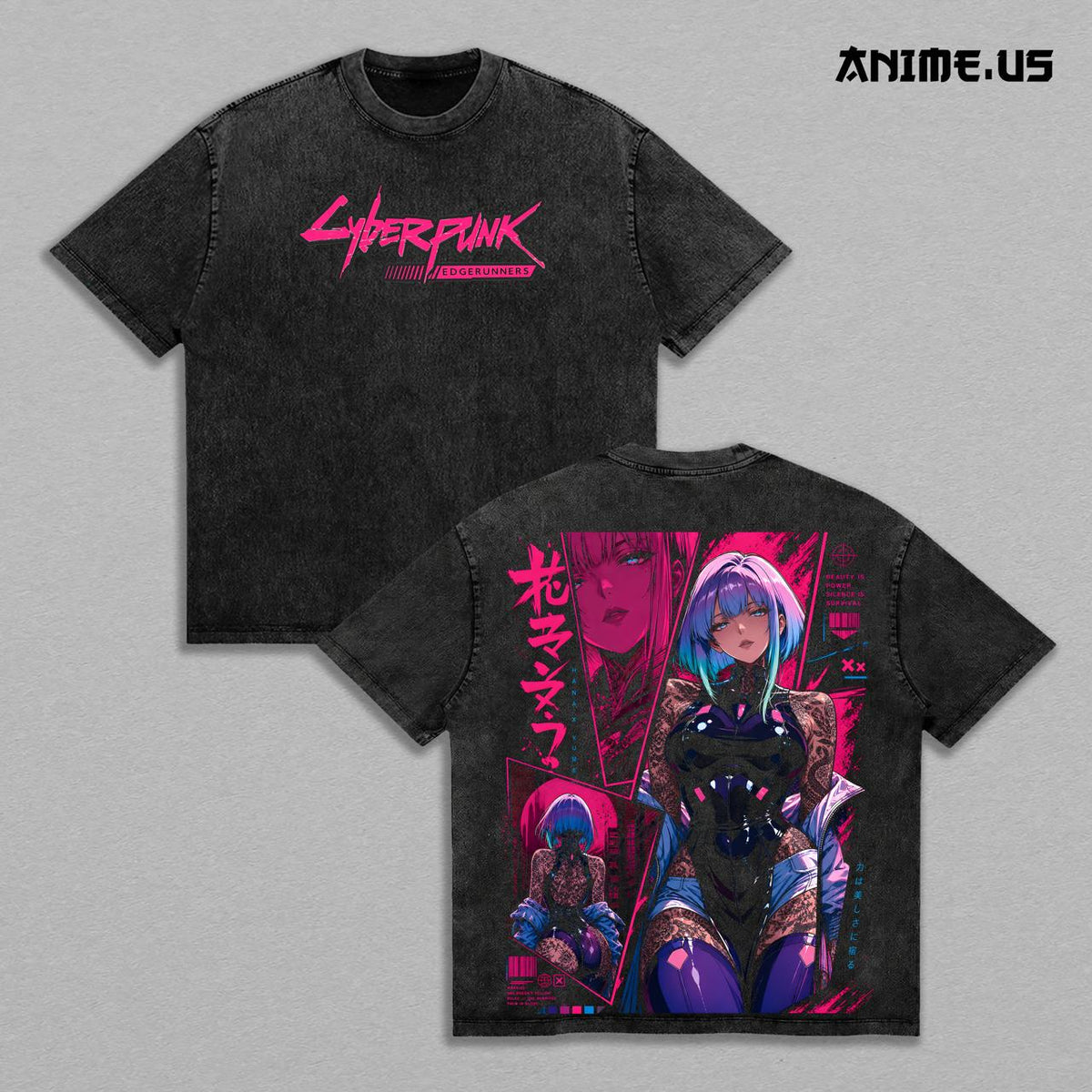 Lucy Cyberpunk Edgerunners Night City Outsider Double Printed Vintage Tee, Futuristic Netrunner Freedom Rebel Energy Anime Graphic Shirt Casual Streetwear Apparel
