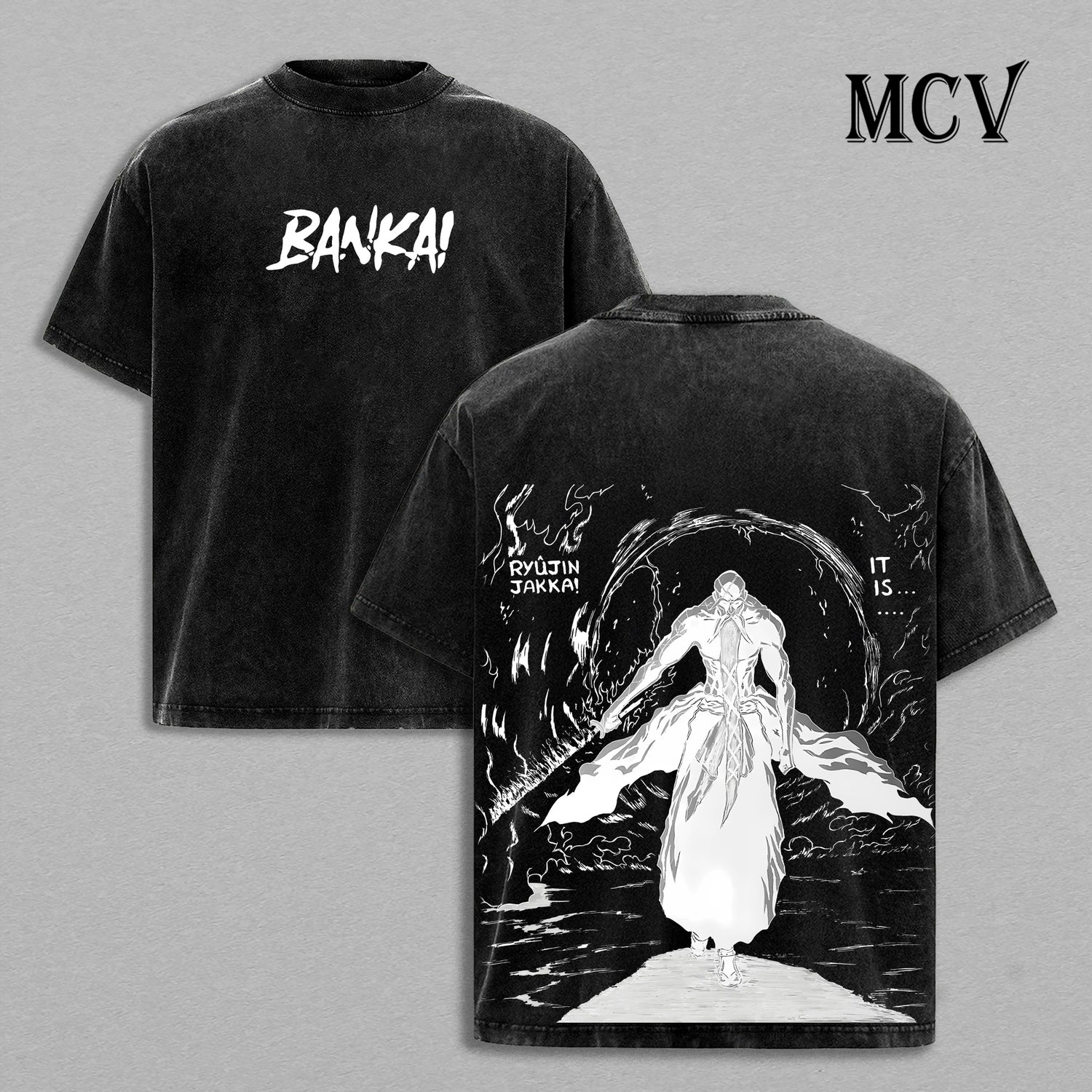 Yamamoto Bankai T-Shirt, Bleach Anime Tee, Ryujin Jakka Flame Vintage Washed Tee