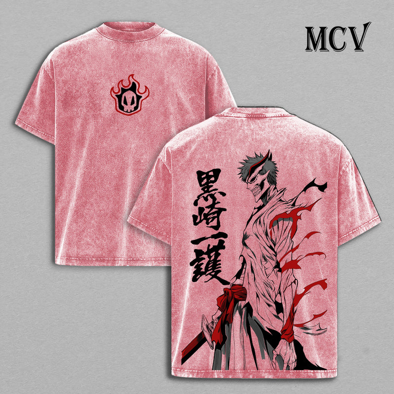 Ichigo Hollow Bleach Washed T-Shirt, Vintage Anime Oversized Tee, Heavy Cotton Streetwear Shirt