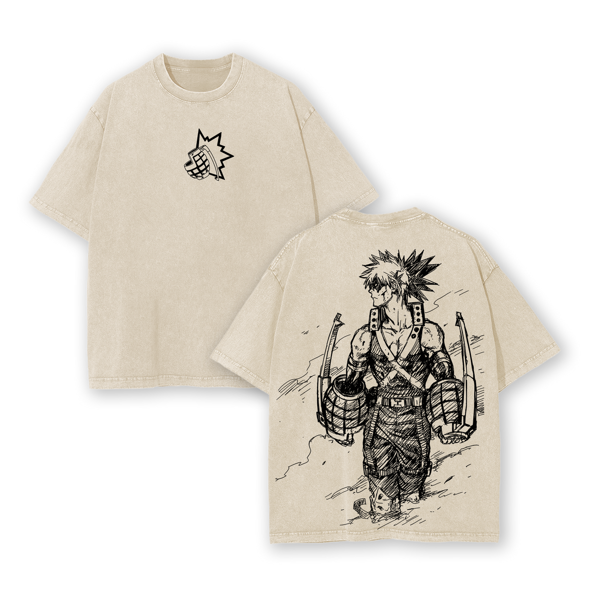 Bakugo Vintage Oversized Washed T-Shirt – Heavy Cotton Anime Graphic Tee