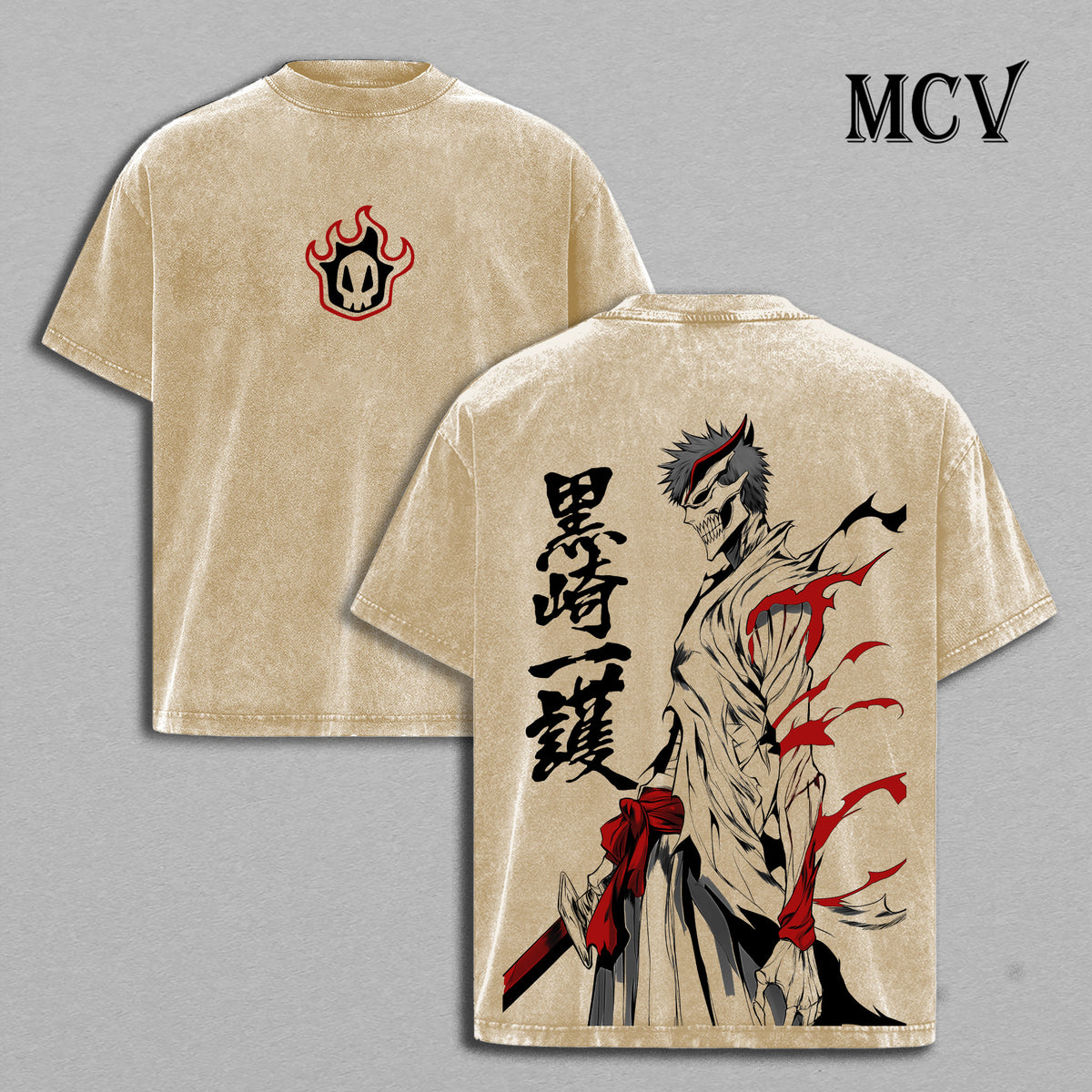 Ichigo Hollow Bleach Washed T-Shirt, Vintage Anime Oversized Tee, Heavy Cotton Streetwear Shirt