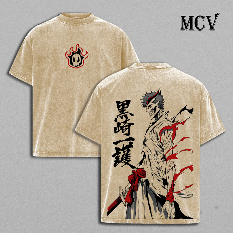 Ichigo Hollow Bleach Washed T-Shirt, Vintage Anime Oversized Tee, Heavy Cotton Streetwear Shirt