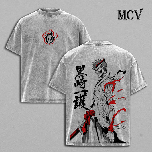 Ichigo Hollow Bleach Washed T-Shirt, Vintage Anime Oversized Tee, Heavy Cotton Streetwear Shirt
