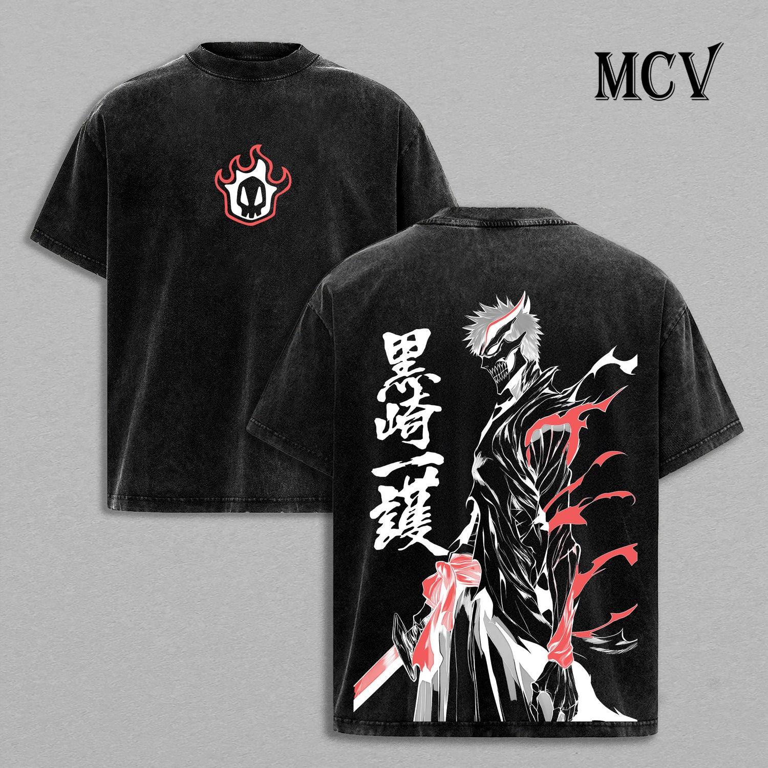 Ichigo Hollow Bleach Washed T-Shirt, Vintage Anime Oversized Tee, Heavy Cotton Streetwear Shirt