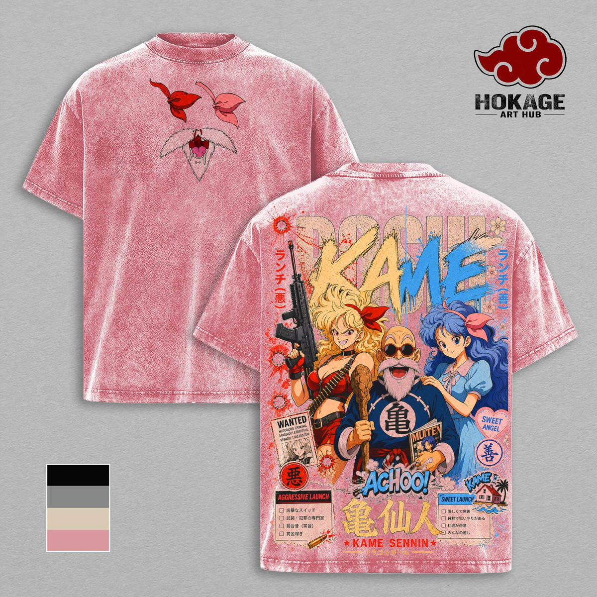 Launchh Master Roshi DBZ Kame Sennin Vintage Washed T-Shirt | Classic Anime Graphic Tee | Kame House Streetwear Oversized Shirt