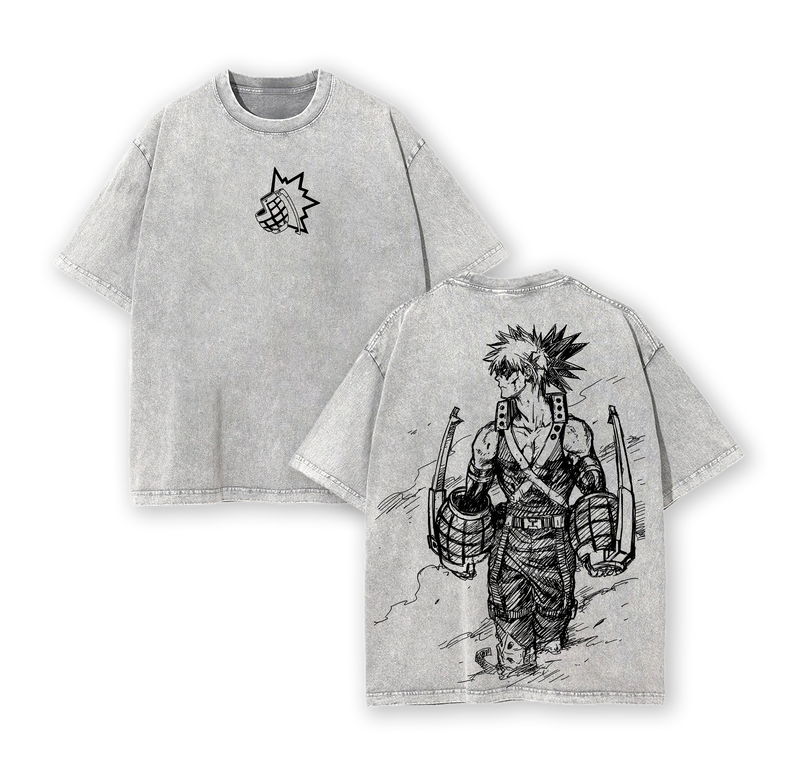 Bakugo Vintage Oversized Washed T-Shirt – Heavy Cotton Anime Graphic Tee