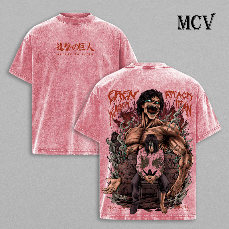 Eren Yeager Attack On Titan Washed T-Shirt, Vintage Anime Oversized Tee, Heavy Cotton Shirt